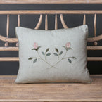 Embroidered Crossed Rosebuds Cotton Cushion - Sea