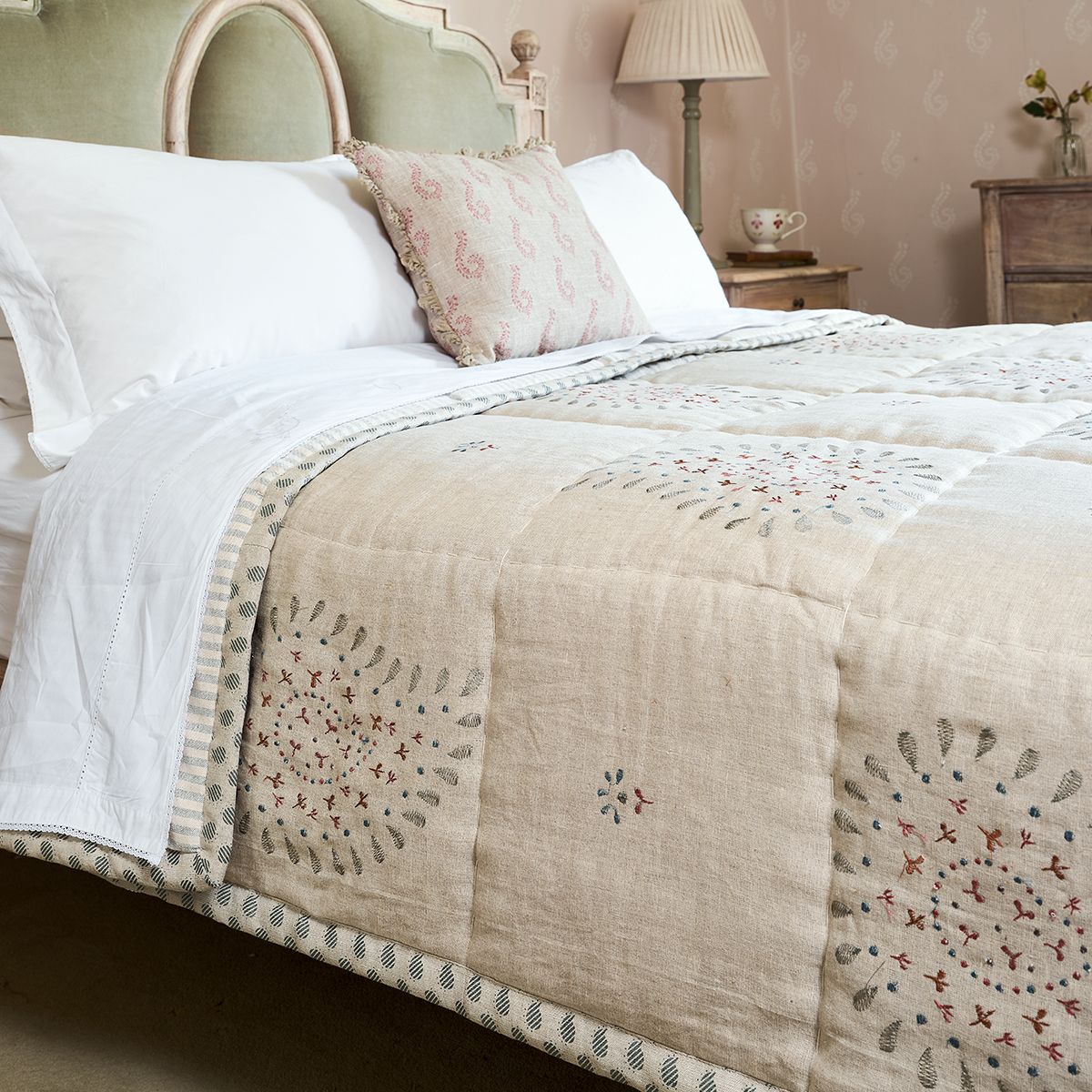 Smokey Blue Embroidered Malathi Quilt – King Size | Susie Watson