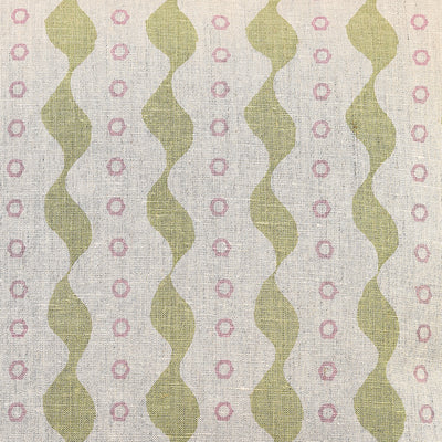 Hand-printed Green Pink Bloomsbury Linen - 330