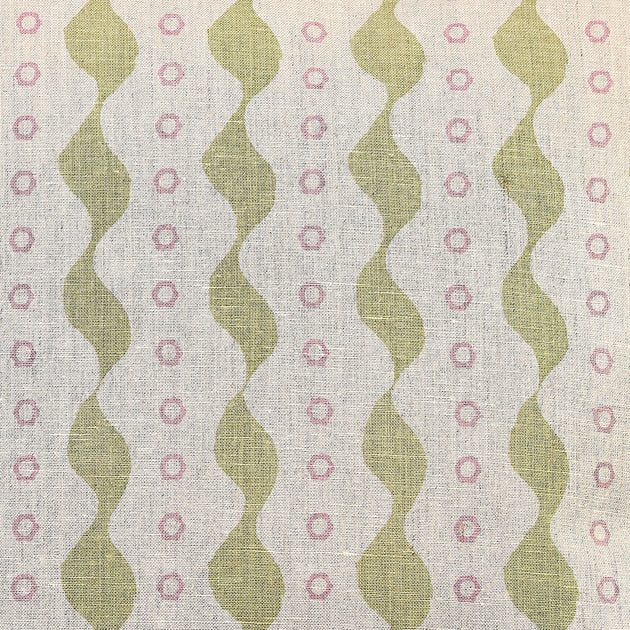 Hand-printed Green Pink Bloomsbury Linen - 330