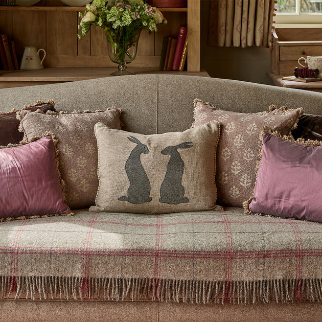 Applique Pair of Hares Linen Cushion