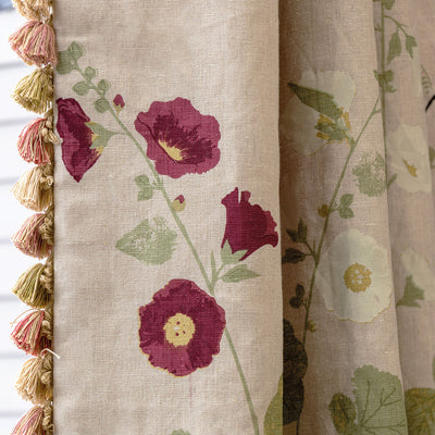 Hand-printed Autumn Hollyhocks Linen – 301W