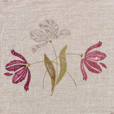 Parrot Tulips Embroidered Rustic Linen 3m Panel - 152