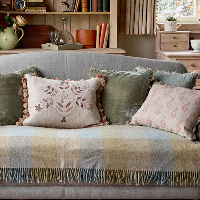 Saffron Freja Bird Tree Rustic Linen Cushion