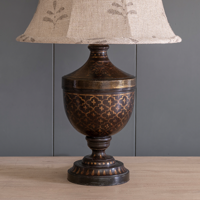 Large Carved Lamp Base Hand Painted in Black/Gold