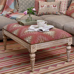 Carved Rectangular Kilim Footstool