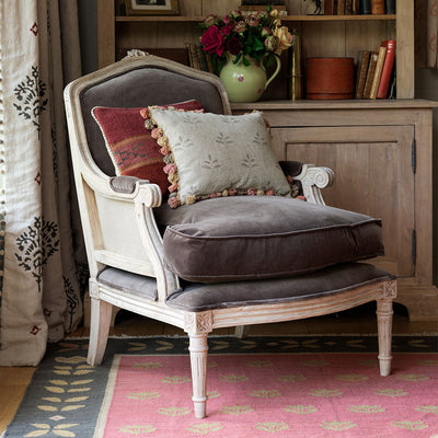 Charcoal Leaf Rustic Linen Cushion with Tassels