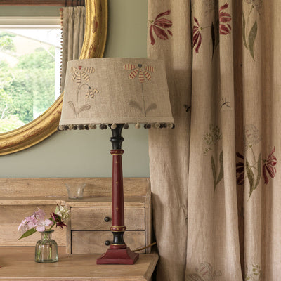 Embroidered Rustic Linen Echinaceas Lampshade