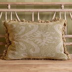 Green Gold Sacha Rustic Linen Cushion with Tassels