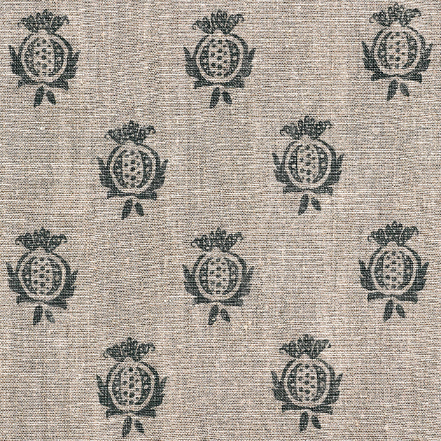 Hand-printed Indigo Pomegranate Rustic Linen Stonewashed Panel (3m Approx.) - 356I