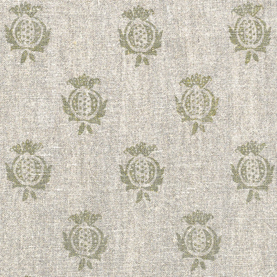 Hand-printed Olive Pomegranate Rustic Linen Stonewashed Panel (3m Approx.) - 356G