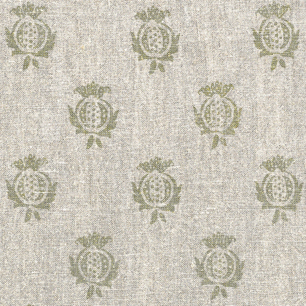 Hand-printed Olive Pomegranate Rustic Linen Stonewashed Panel (3m Approx.) - 356G