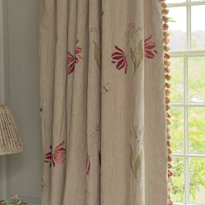 Parrot Tulips Embroidered Rustic Linen 3m Panel - 152