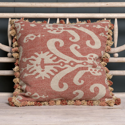 Red Earth Sacha Rustic Linen Cushion with Tassels