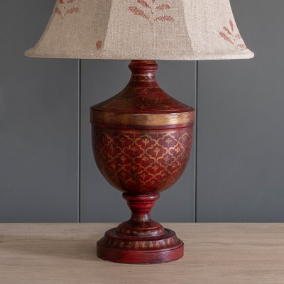 Large Carved Lamp Base - Hand Painted in Red/Gold