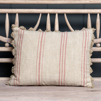 Red Hartford Stripe Rustic Linen Cushion