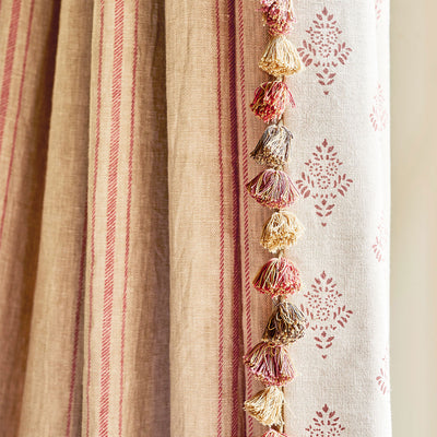 Red Hartford Stripe on Rustic Linen - Stonewashed Panel (2.7m Approx.) - 295