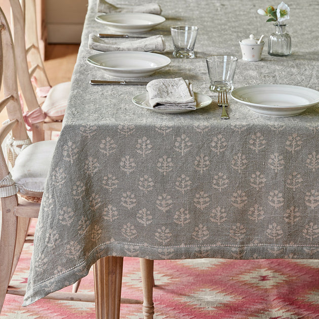 Smokey Blue Megha Rustic Linen Tablecloth