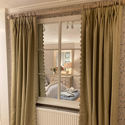 Pair of Curtains in Olive Herringbone Wool Tweed 180cm (W) x 228cm (L)