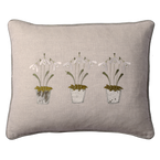 Embroidered Three Snowdrops Smokey Green Linen Cushion