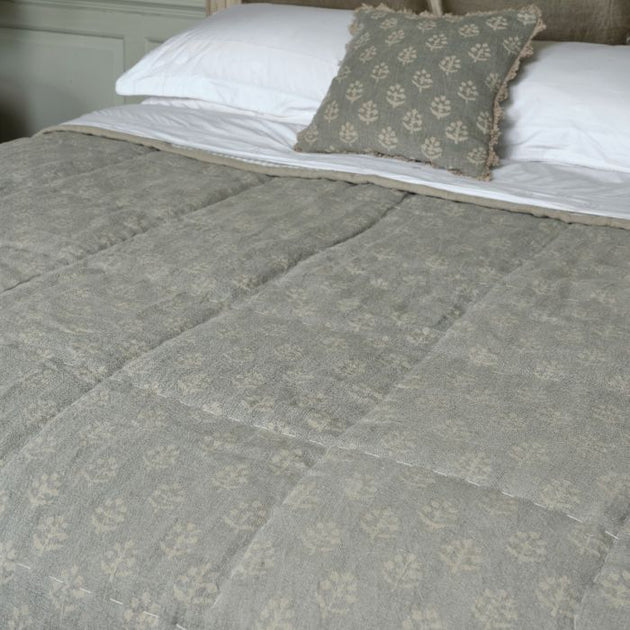 Smokey Blue Megha Rustic Linen Quilt