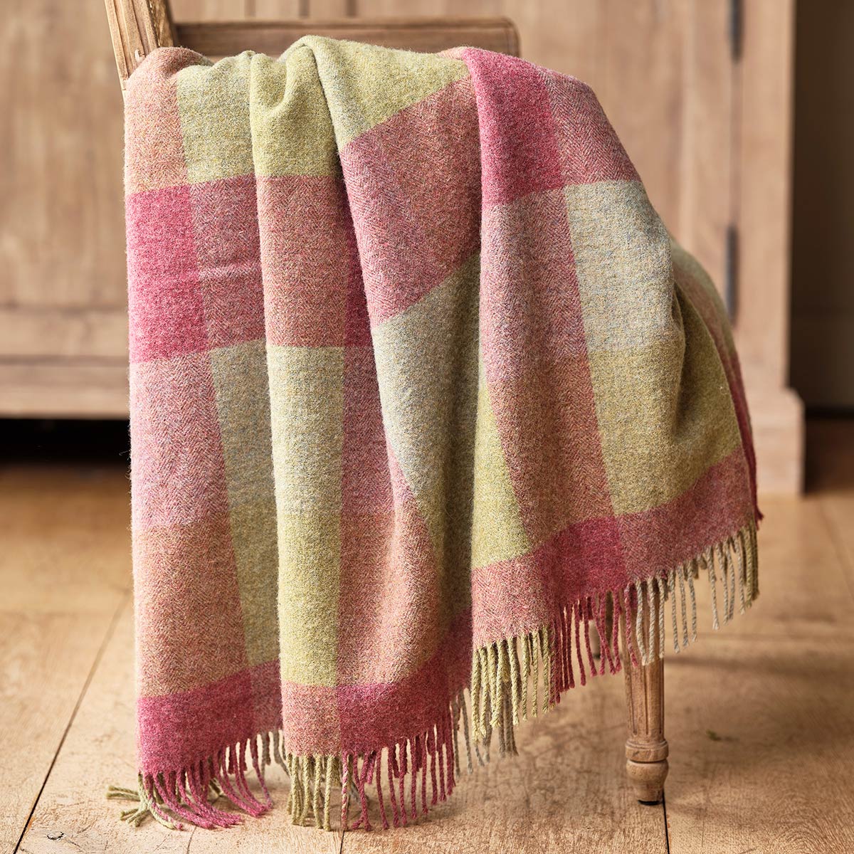 Rose Olive Harlequin Shetland Wool Throw - Main Image