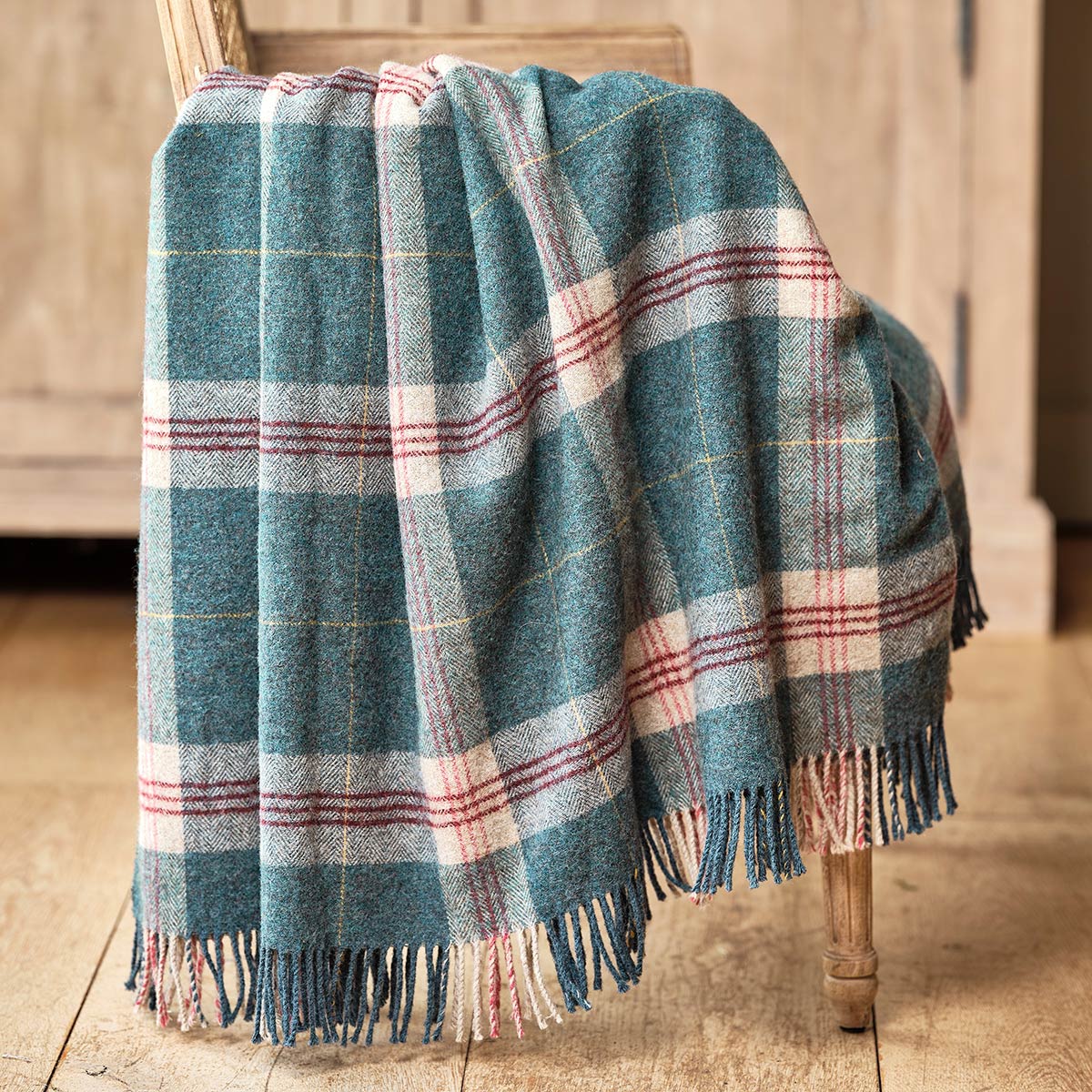 Indigo Tartan Shetland Wool Throw Susie Watson Designs