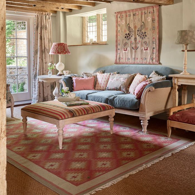 Blue Rose Ragini - Hand-woven Wool Kilim