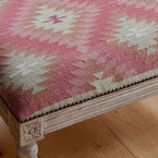 Carved Rectangular Kilim Footstool