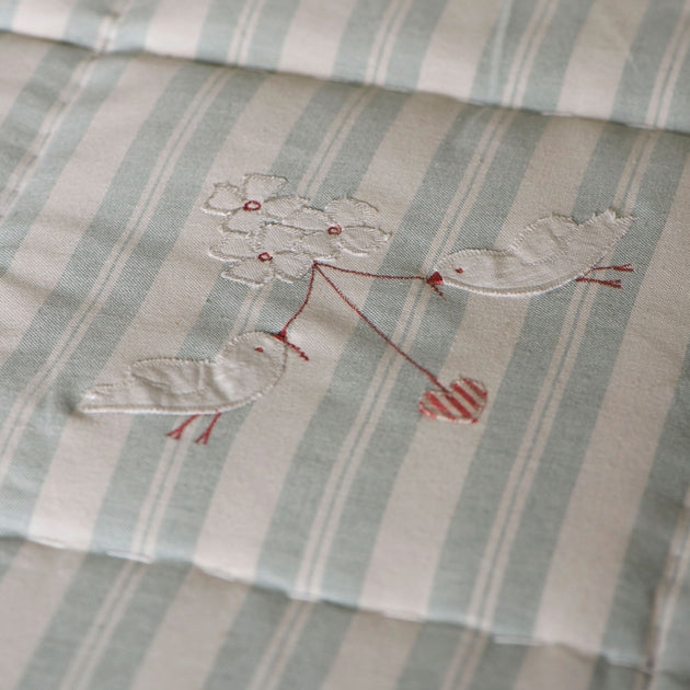 Duck Egg Stripe Bird & Flower Quilt