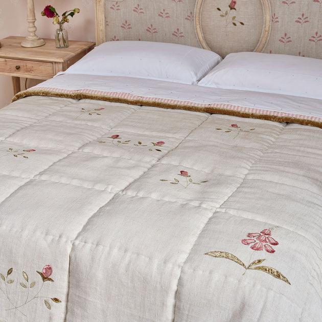 Rose & Foxglove Rustic Linen Quilt