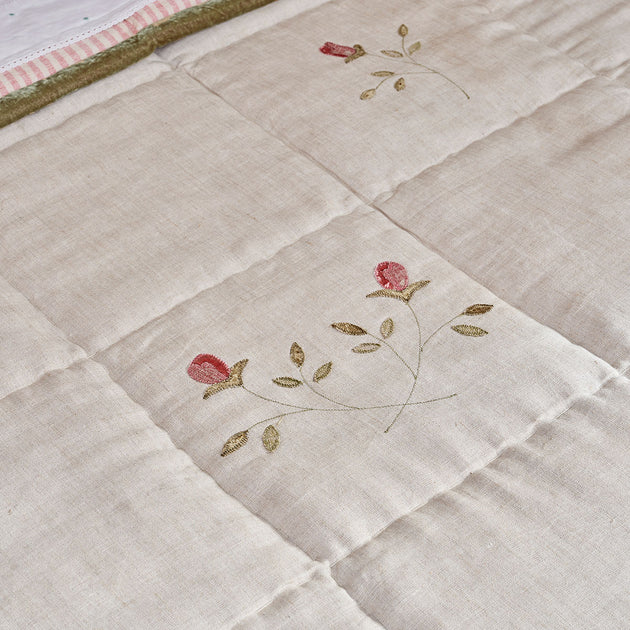 Rose & Foxglove Rustic Linen Quilt