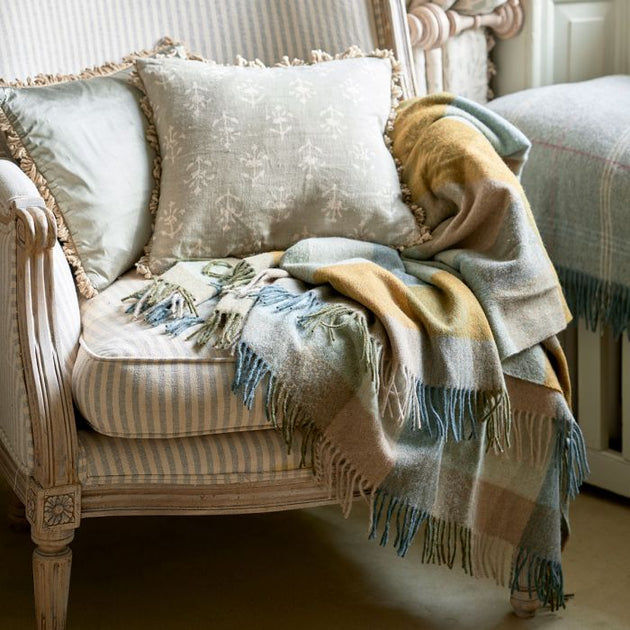 Smokey Blue Moonflower Linen Cushion