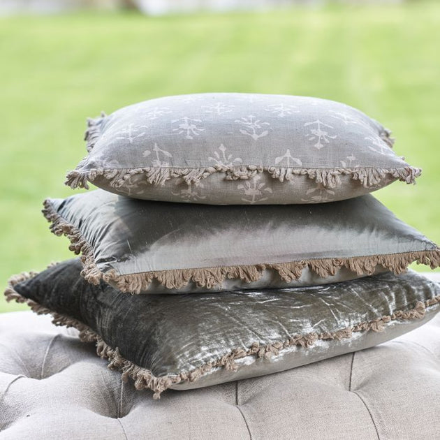 Smokey Blue Moonflower Linen Cushion
