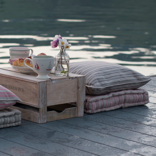 Beech Dusky Pink Ticking Stripe Box Cushion