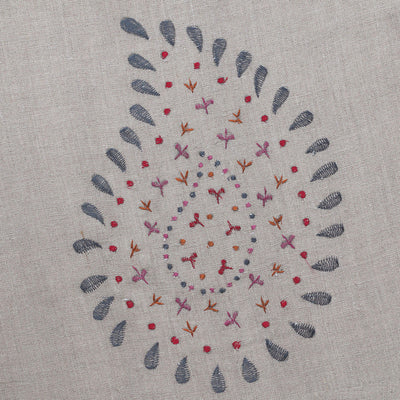 145 - Charcoal Embroidered Malathi  Linen - Roll Ends