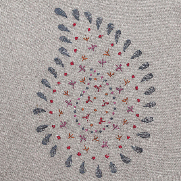 145 - Charcoal Embroidered Malathi  Linen - Roll Ends