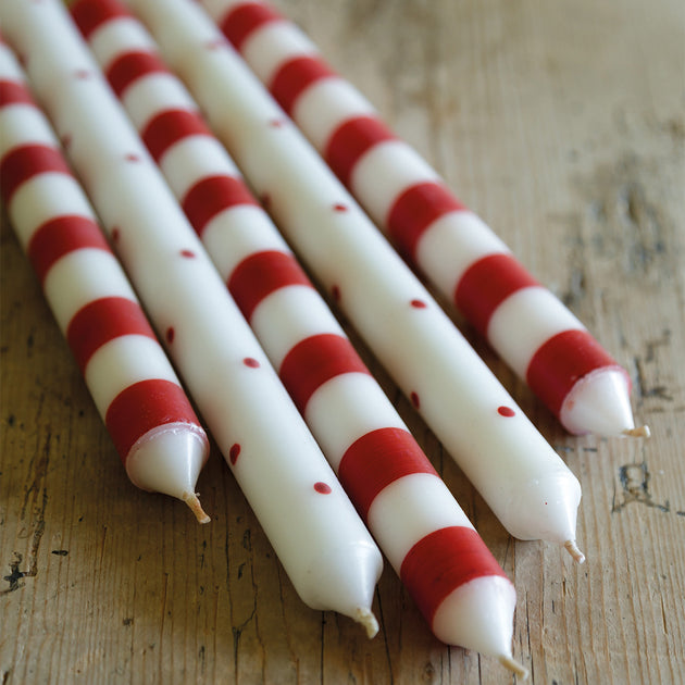 Christmas Red Stripe & Spot Hand-painted Candles