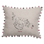 Embroidered Black Hen Linen Cushion
