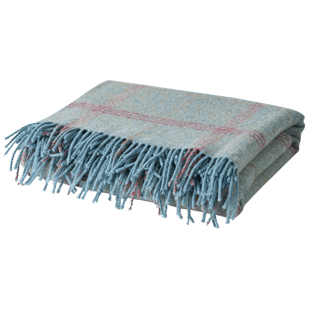 Duck Egg Pearl Tartan Shetland Wool Throw