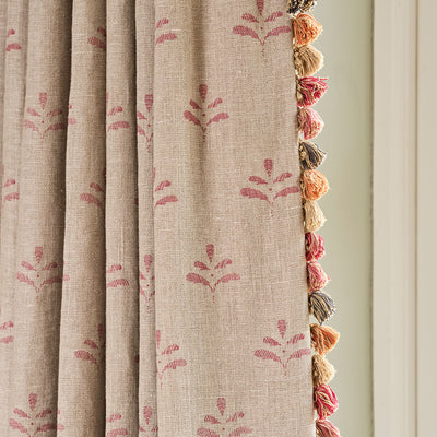 Hand-printed Indian Red Leaf - Light Rustic Linen – 316R