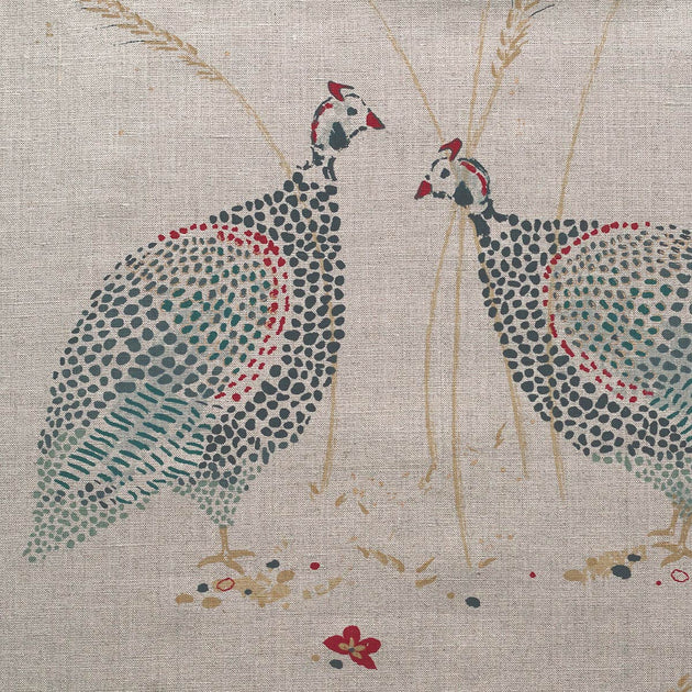 Hand-printed Teal Blue Guinea Fowl Linen – 309
