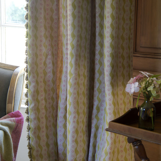 Hand-printed Green Pink Bloomsbury Linen - 330