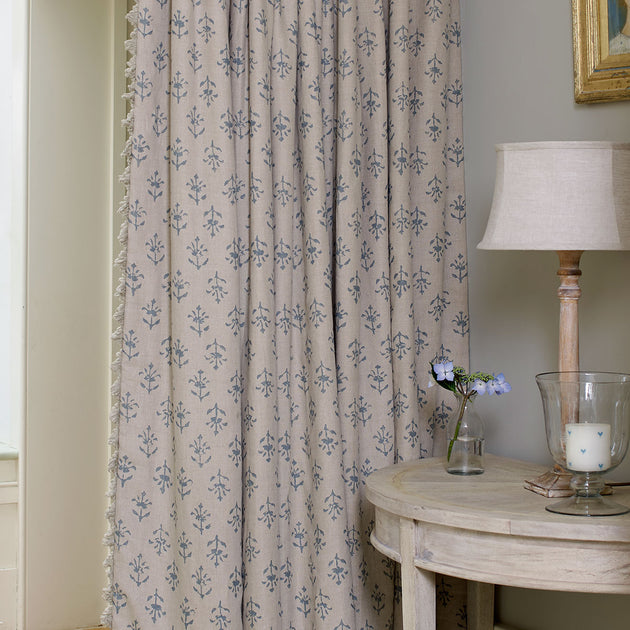 Hand-printed Marine Blue Moonflower Linen – 339