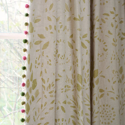 Hand-printed Summer Green Large Maja Linen - 345L