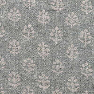 Hand-printed Reverse Smokey Blue Megha Rustic Linen Stonewashed Panel (2.7m Approx.) - 354SB