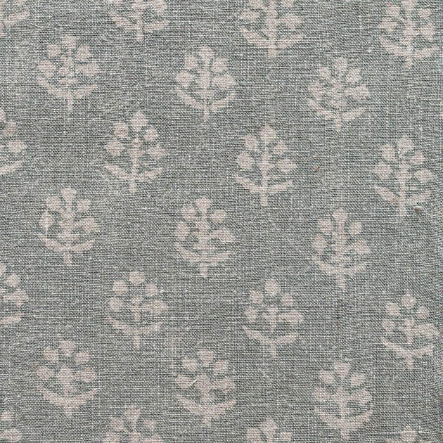 Hand-printed Reverse Smokey Blue Megha Rustic Linen Stonewashed Panel (2.7m Approx.) - 354SB