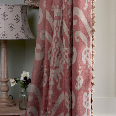 Hand-printed Indian Red Earth Sacha Linen Stonewashed Panel (2.7m Approx.) - 360RE