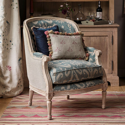 Hand-printed Summer Blue Sacha Linen Stonewashed Panel (2.7m Approx.) - 360B