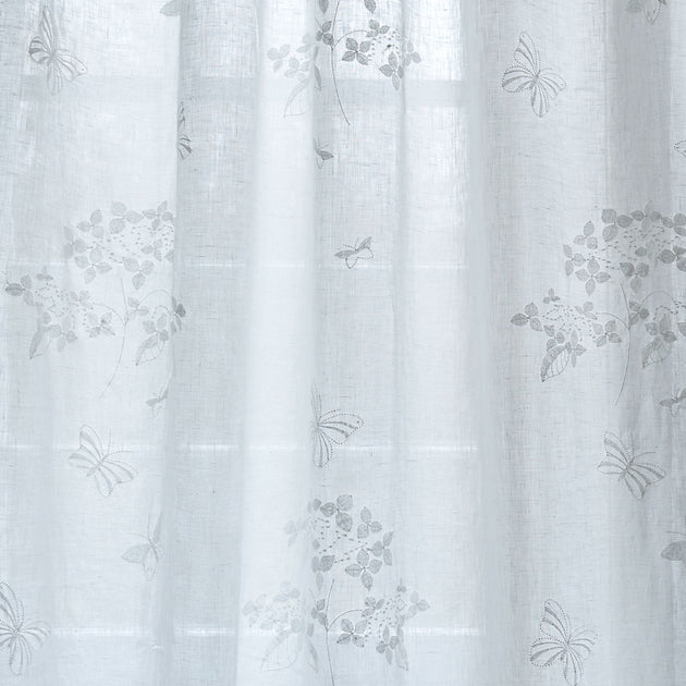 420 - White Hydrangea Embroidered Linen Voile – Roll Ends